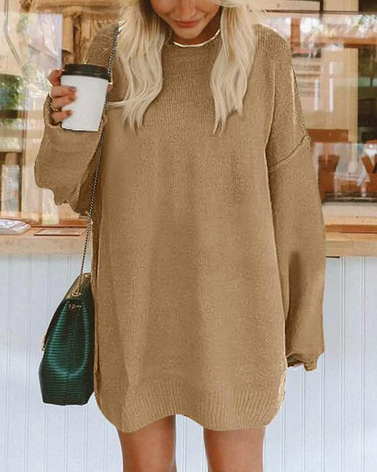 BTFBM 2025 Womens Sweaters Casual Crewneck Long Sleeve Oversized Sweater Dress Fall Winter Loose Slouchy Soft Pullover