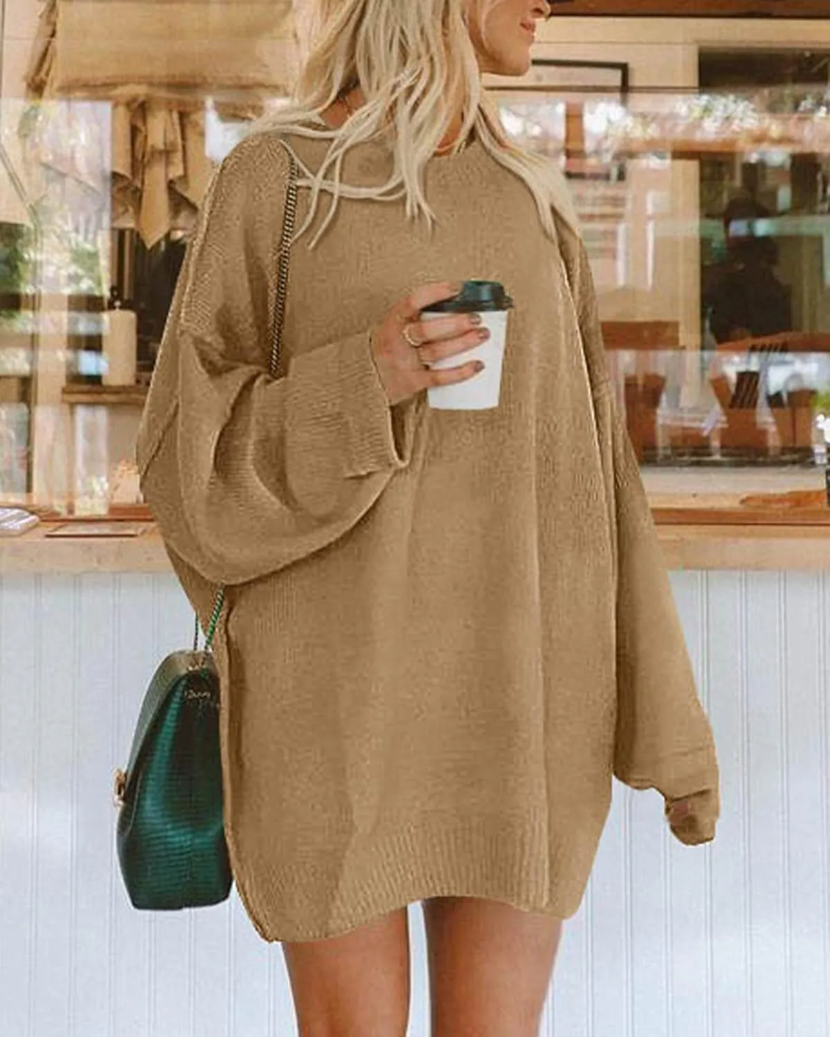 BTFBM 2025 Womens Sweaters Casual Crewneck Long Sleeve Oversized Sweater Dress Fall Winter Loose Slouchy Soft Pullover