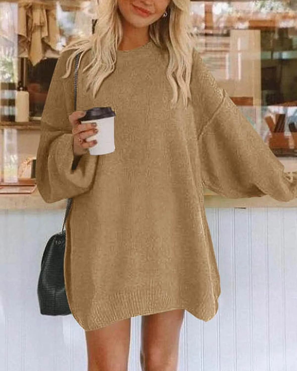 BTFBM 2025 Womens Sweaters Casual Crewneck Long Sleeve Oversized Sweater Dress Fall Winter Loose Slouchy Soft Pullover