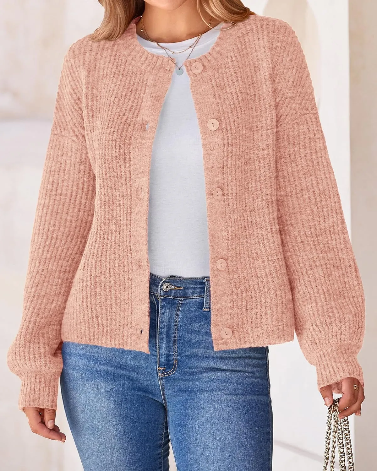 BTFBM Women's Chunky Knit Fall Cardigan 2025 Winter Long Sleeve Button Down Soft Loose Cropped Sweater Outerwear