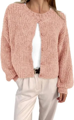BTFBM Women's Chunky Knit Fall Cardigan 2025 Winter Long Sleeve Button Down Soft Loose Cropped Sweater Outerwear