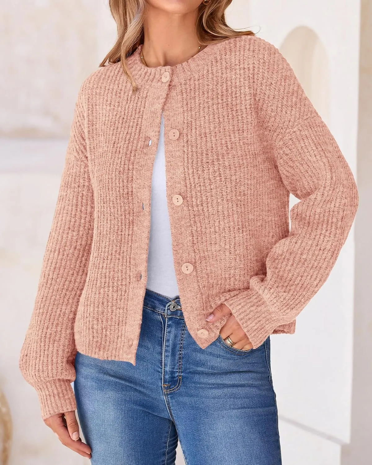 BTFBM Women's Chunky Knit Fall Cardigan 2025 Winter Long Sleeve Button Down Soft Loose Cropped Sweater Outerwear