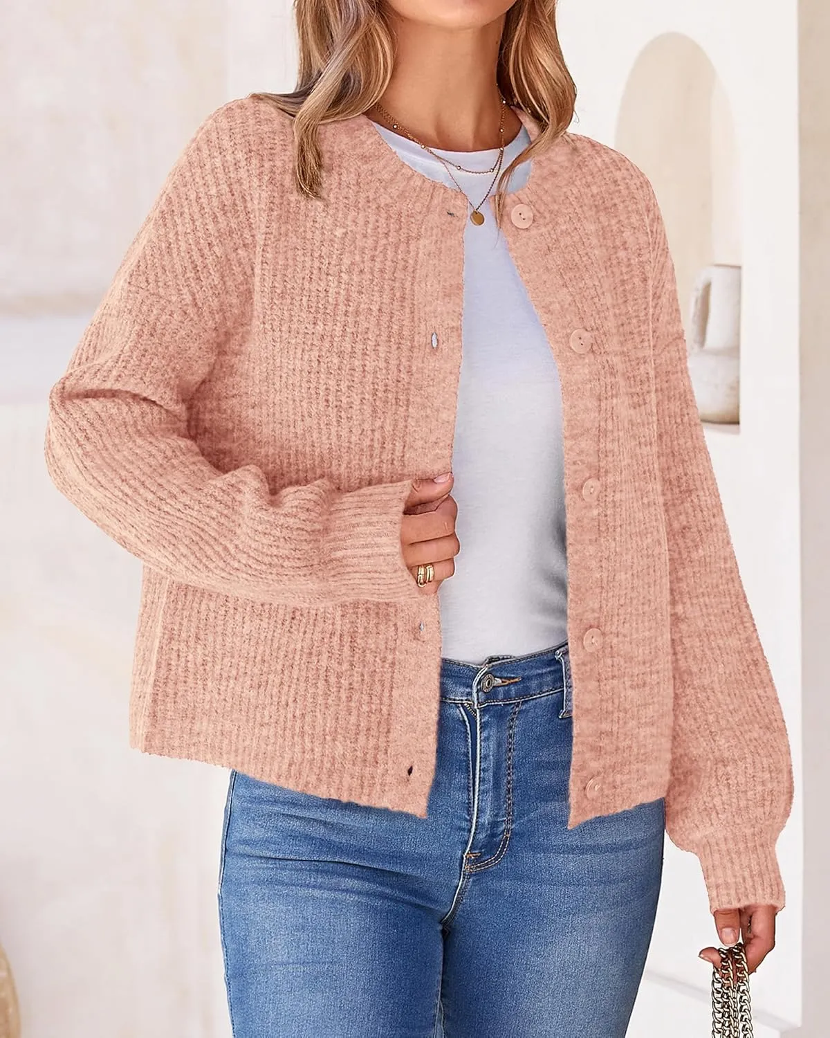 BTFBM Women's Chunky Knit Fall Cardigan 2025 Winter Long Sleeve Button Down Soft Loose Cropped Sweater Outerwear