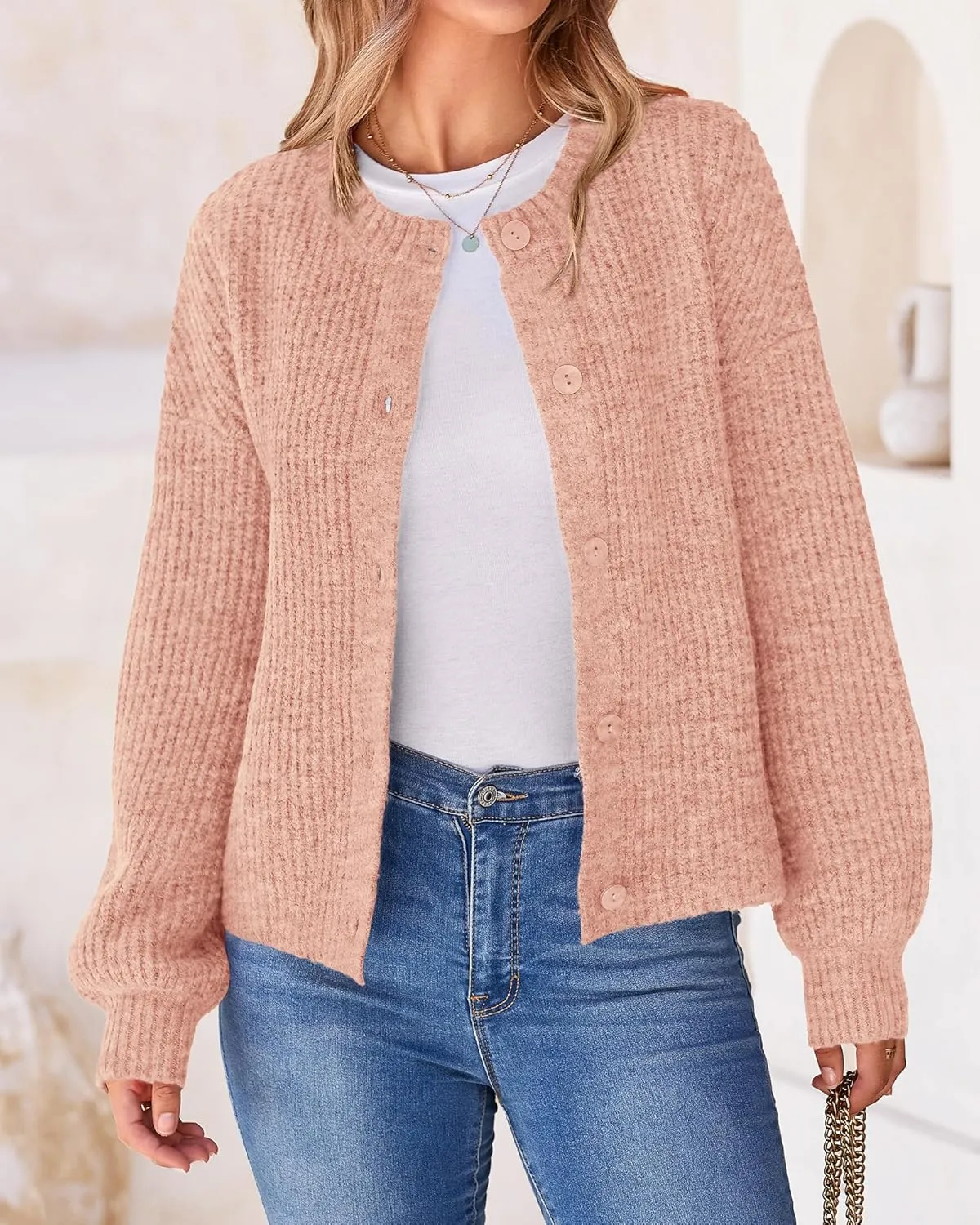 BTFBM Women's Chunky Knit Fall Cardigan 2025 Winter Long Sleeve Button Down Soft Loose Cropped Sweater Outerwear