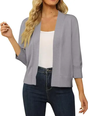 Cropped Cardigan Sweaters for Women Lightweight 3/4 Sleeve Open Front Short Shrugs Cardigans Fall Sweater Jacket Tops
