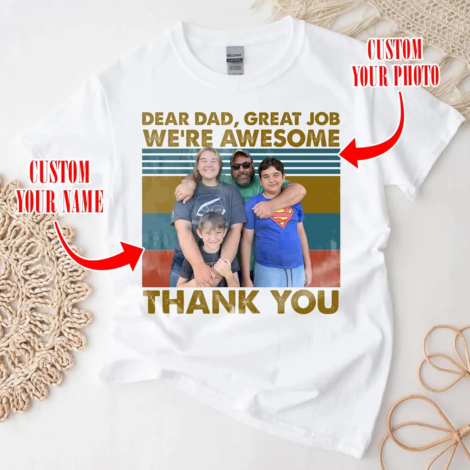 Gifts for Dad, Custom Personalized Father's Day Photos Gift Shirt, Custom Photo Shirt