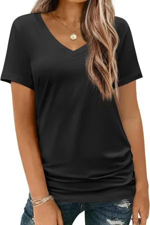 HOTOUCH Womens T Shirts Short Sleeve V Neck Basic Tee Soft Casual Loose Fit Summer Tops Outfits 2025 Fashion HOTOUCH Womens T Shirts Short Sleeve V Neck Basic Tee Soft Casual Loose Fit Summer Tops Outfits 2025 Fashion