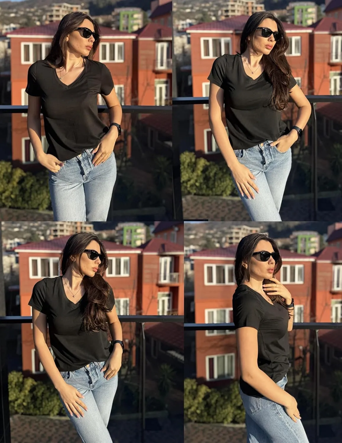 HOTOUCH Womens T Shirts Short Sleeve V Neck Basic Tee Soft Casual Loose Fit Summer Tops Outfits 2025 Fashion
