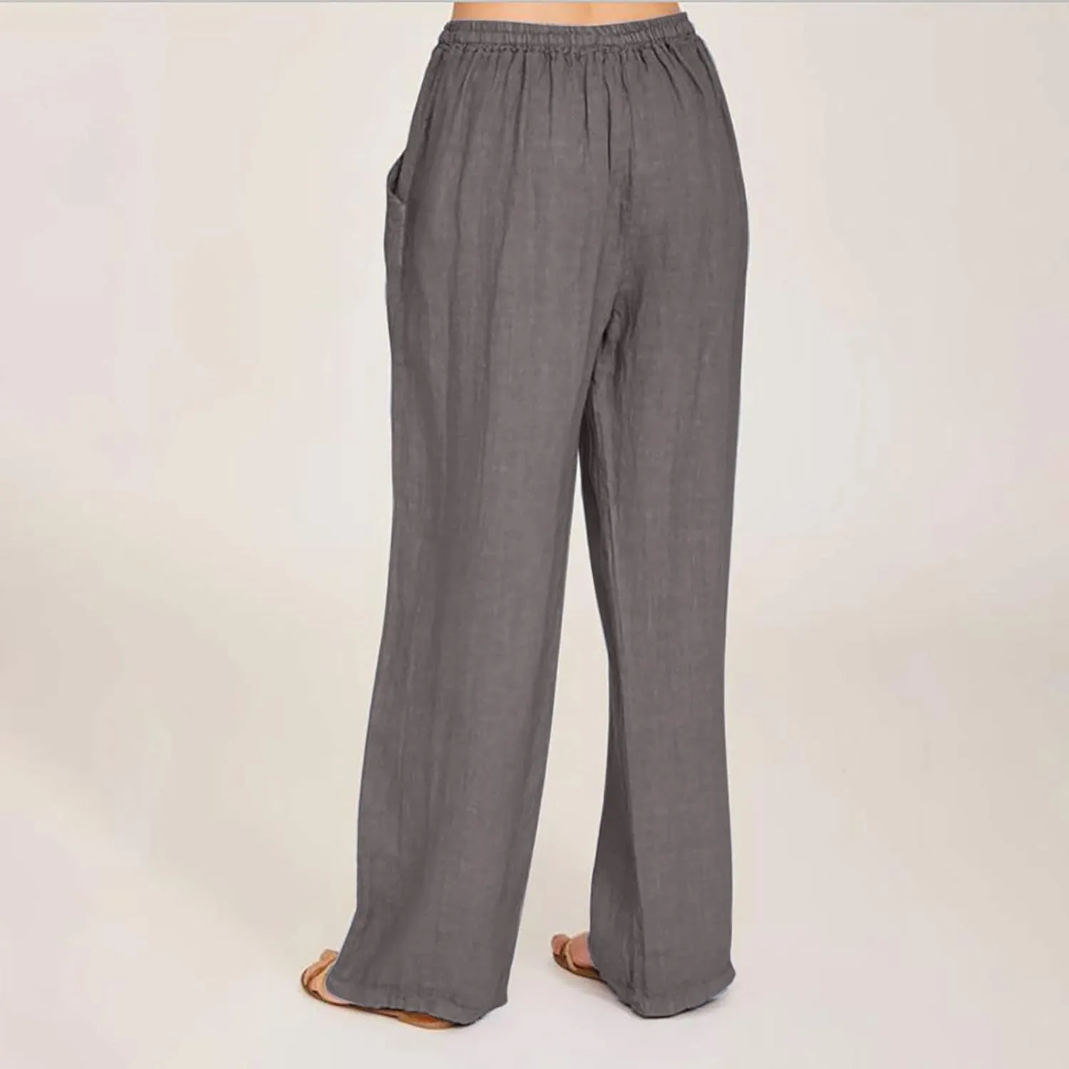 Hvyesh Womens Cotton Linen Pants Casual Straight Fit Elastic Waisted Drawsting Trousers Summer Loose Comfy Pants with Pocket