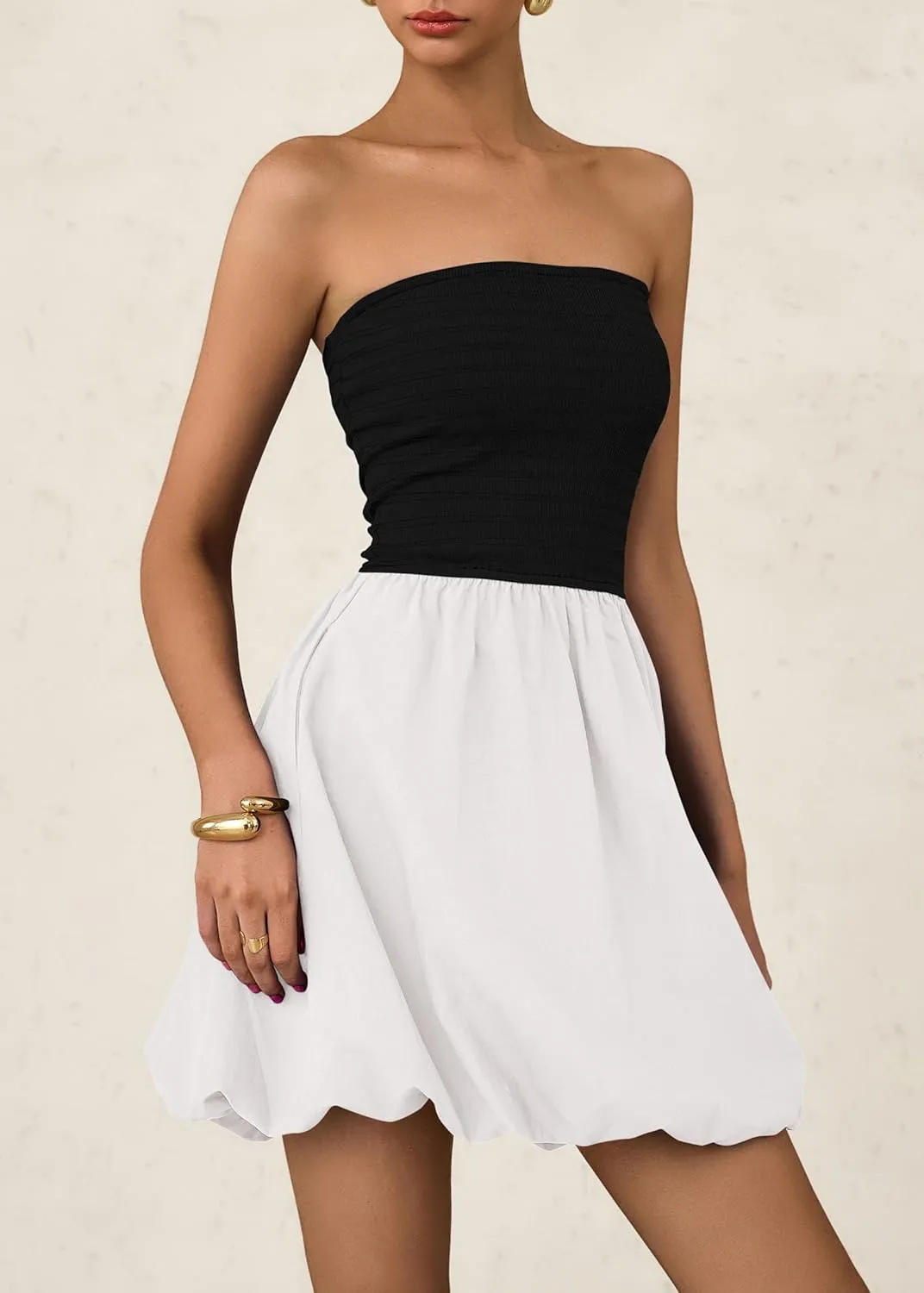 KIRUNDO Strapless Dress for Women Bubble Hem Summer Sexy Tube Top 2025 A Line Patchwork Mini Beach Vacation Sundress