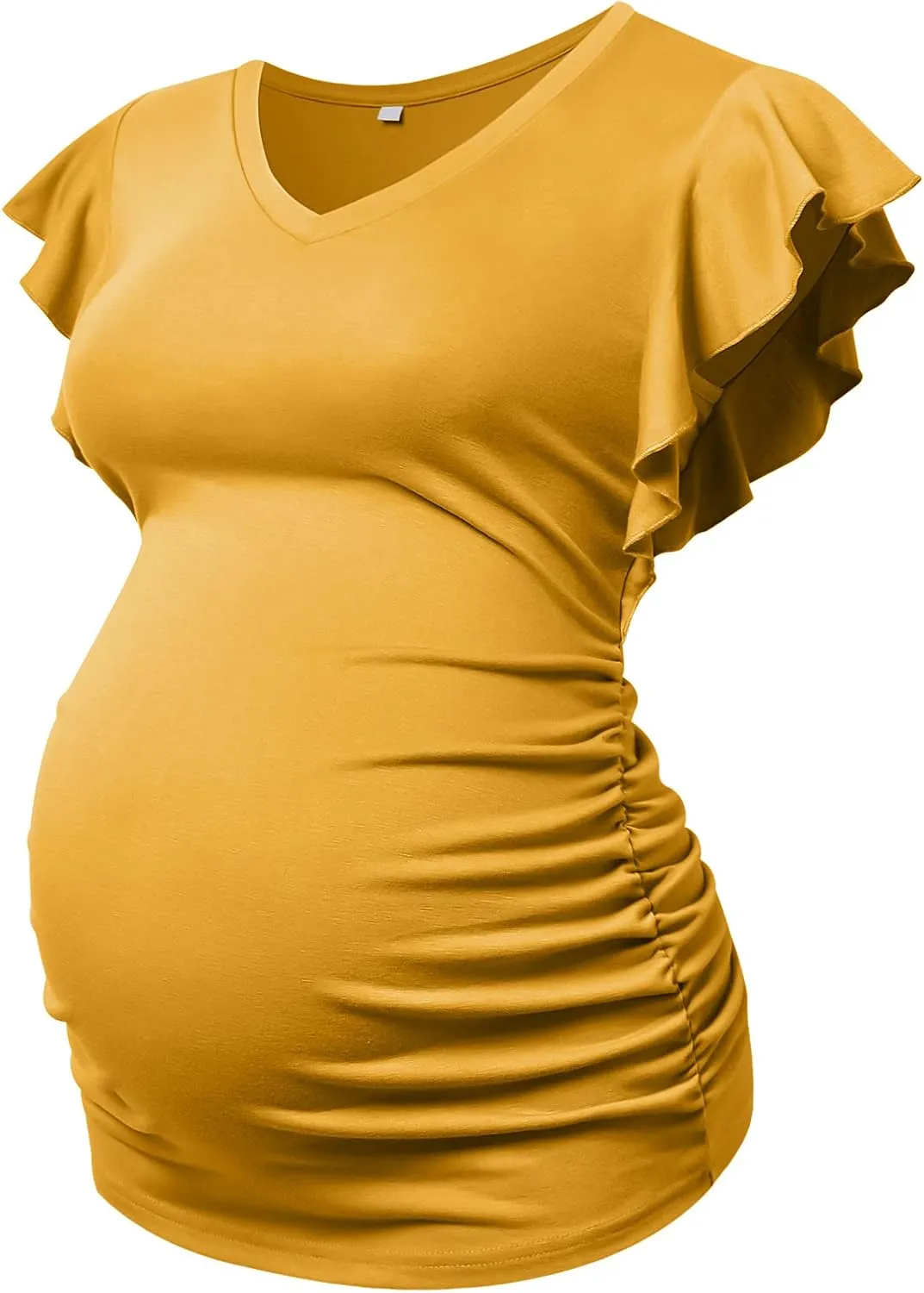 Maternity Pregnancy V Neck Fly Short Sleeve Stylish T Shirt Pregnant Side Ruched Top Shirt