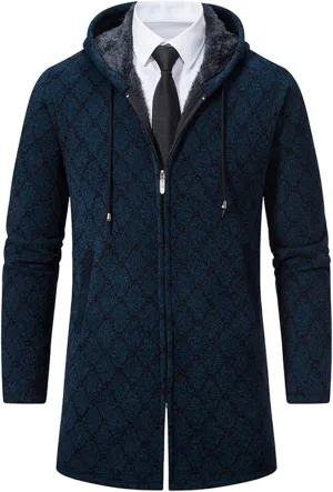 Mens Long Hooded Cardigan 2023 Winter Warm Sweater Coat Lightweight Knit Jacker Full Zip Up Drape Cape Overcoat with Pockets