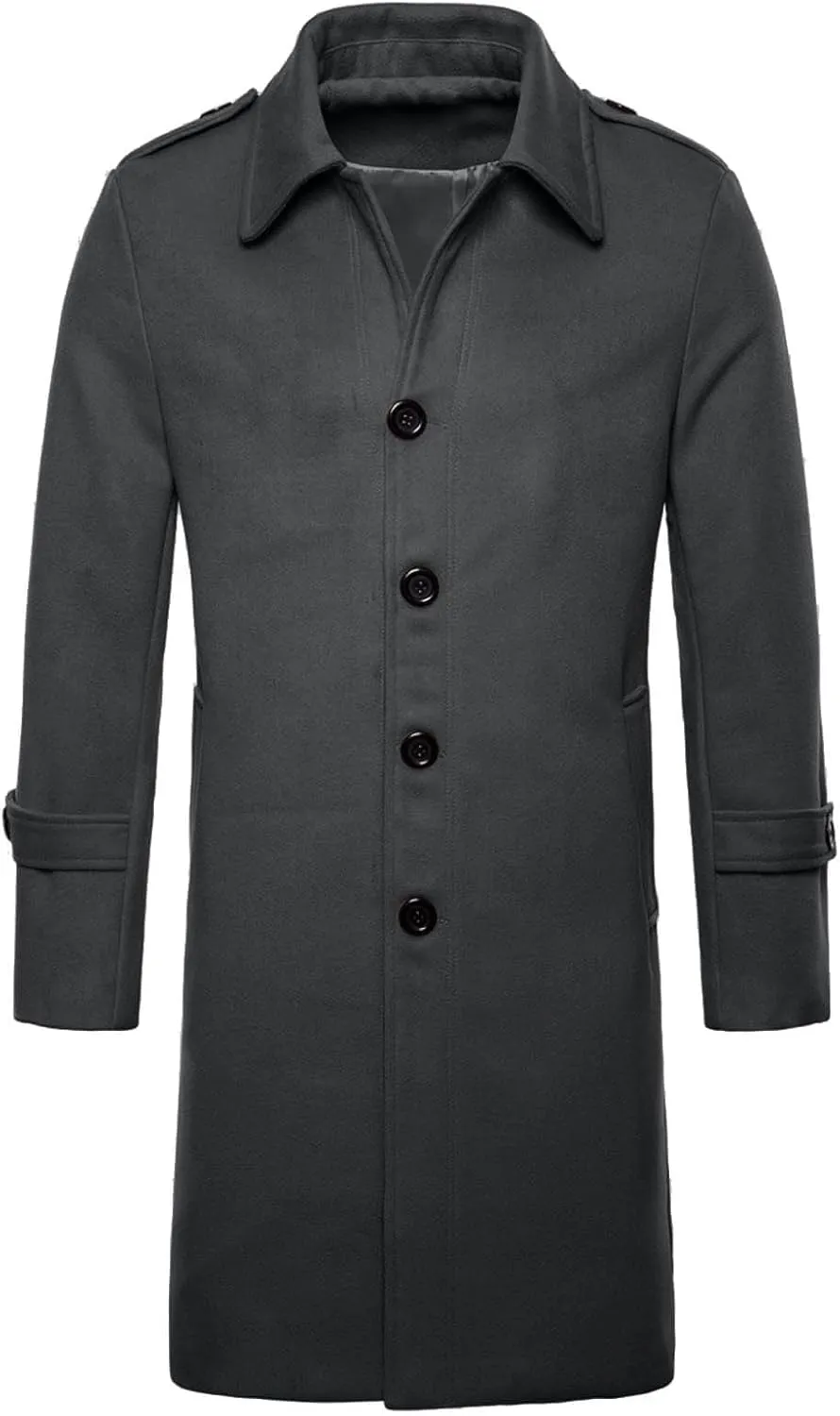 Overcoat for Men Winter Lapel Wool Blend Trench Coat Single Soild Lounge Long Jackets Slim Fit Pea Coat