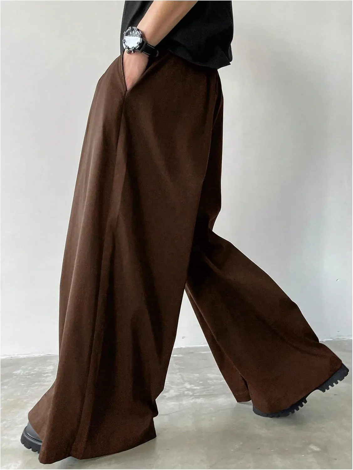 SHENHE Men's Wide Leg Pleated Pants Zipper Fly Baggy Pants Casual Business Dress Pants
