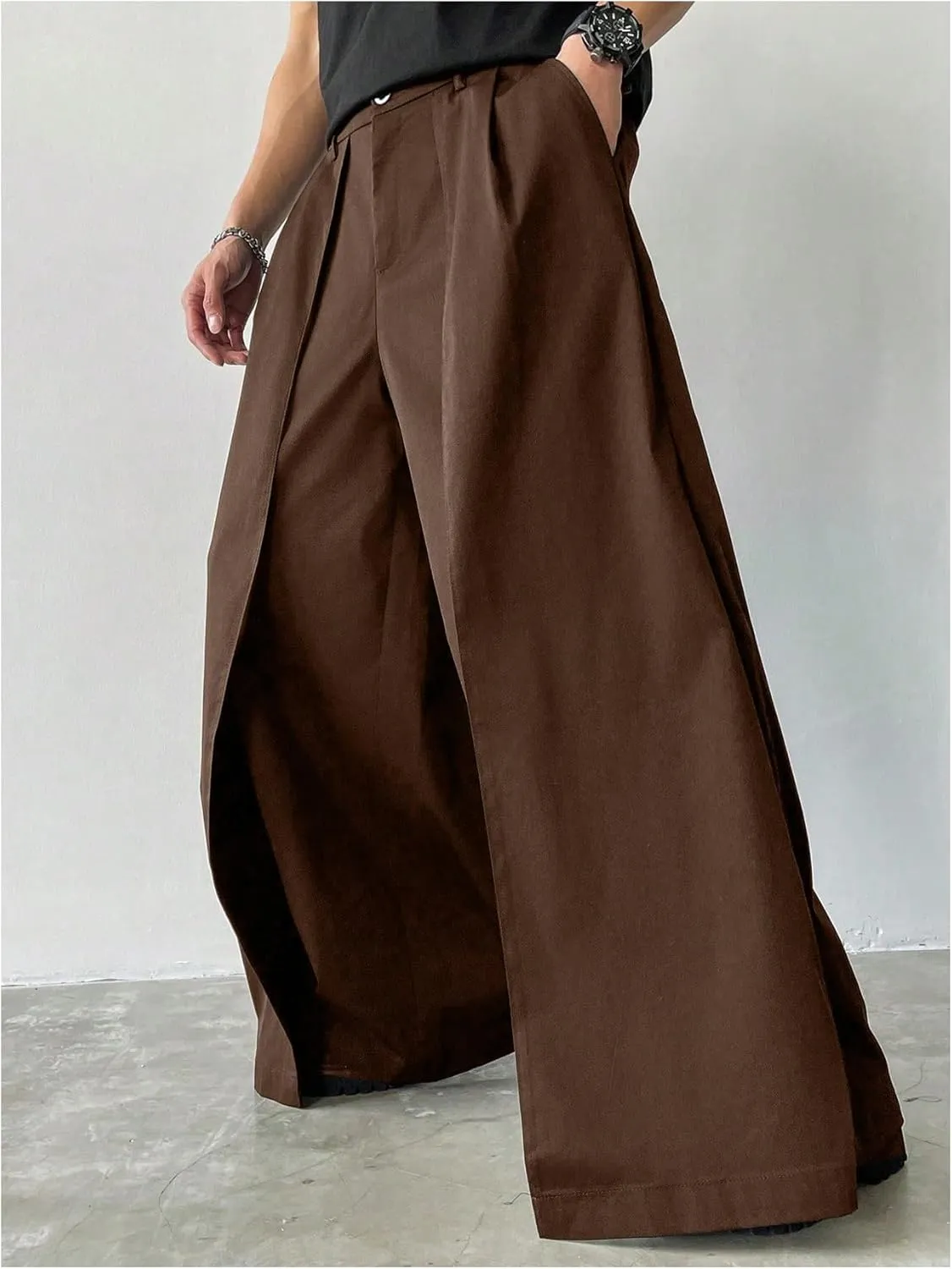 SHENHE Men's Wide Leg Pleated Pants Zipper Fly Baggy Pants Casual Business Dress Pants