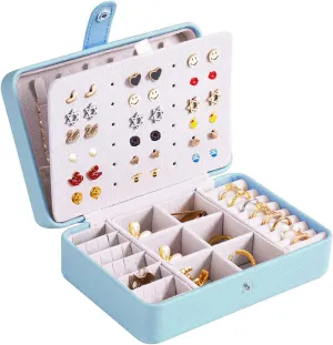 Small Jewelry Box for Earrings, Travel Earring Organizer for Girls Earring Box Travel Earring Case Organizer Blue Travel Jewelry Boxes for Women Small Earring Holder Organizer Box for Girls