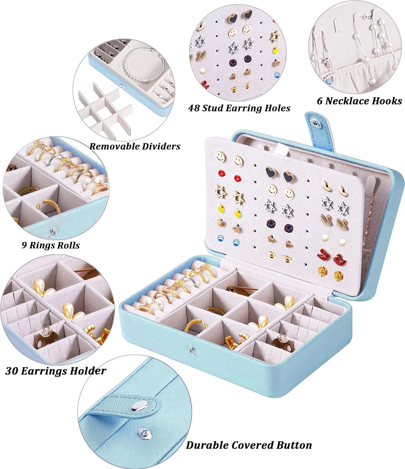 Small Jewelry Box for Earrings, Travel Earring Organizer for Girls Earring Box Travel Earring Case Organizer Blue Travel Jewelry Boxes for Women Small Earring Holder Organizer Box for Girls
