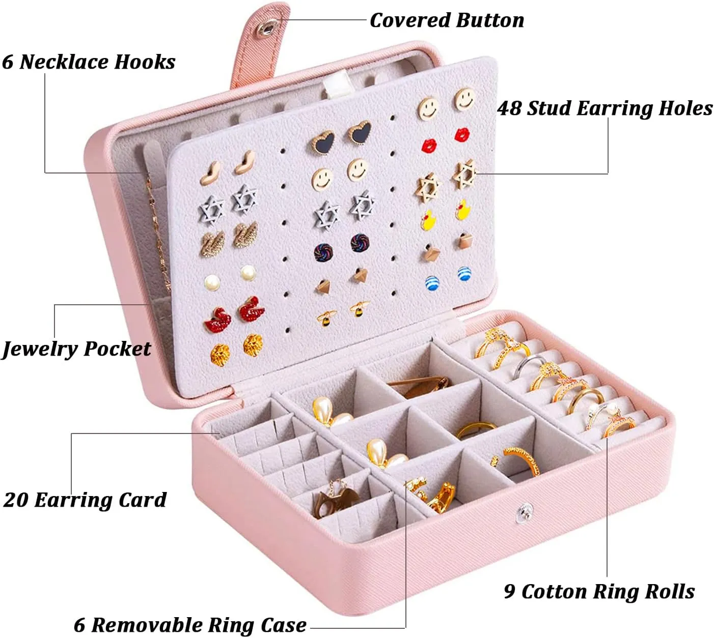 Small Jewelry Box for Earrings, Travel Earring Organizer for Girls Earring Box Travel Earring Case Organizer Pink Travel Jewelry Boxes for Women Small Earring Holder Organizer Box for Girls