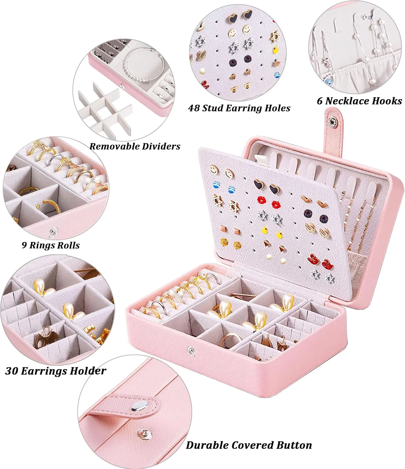 Small Jewelry Box for Earrings, Travel Earring Organizer for Girls Earring Box Travel Earring Case Organizer Pink Travel Jewelry Boxes for Women Small Earring Holder Organizer Box for Girls
