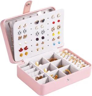 Small Jewelry Box for Earrings, Travel Earring Organizer for Girls Earring Box Travel Earring Case Organizer Pink Travel Jewelry Boxes for Women Small Earring Holder Organizer Box for Girls