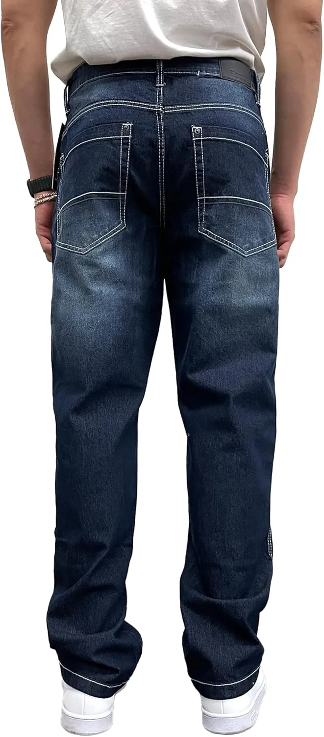 Southpole Men's Mid Rise Stretchable Straight Relaxed Fit Cross Hatch Denim Pants