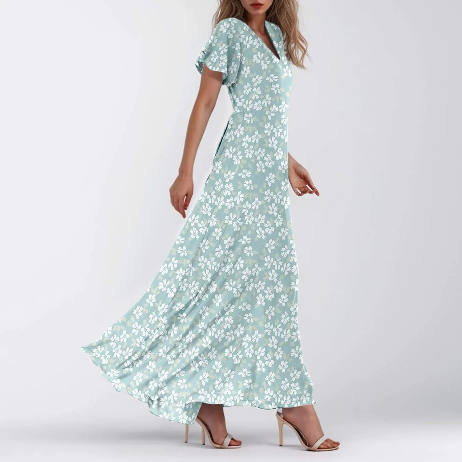 Summer Dresses for Women 2025 Flowy Floral Maxi Dress Elegant Empire Waist Beach Dresses