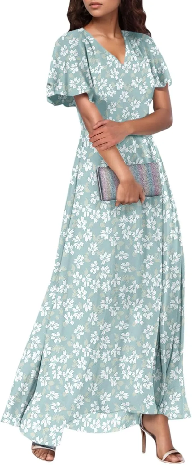 Summer Dresses for Women 2025 Flowy Floral Maxi Dress Elegant Empire Waist Beach Dresses