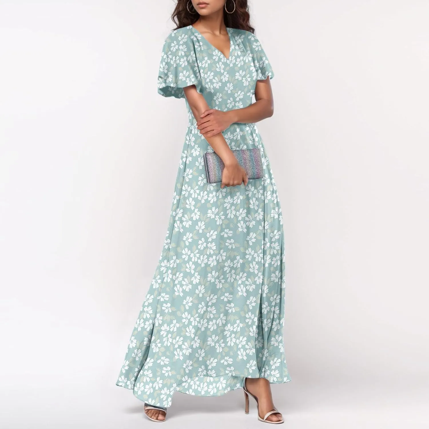 Summer Dresses for Women 2025 Flowy Floral Maxi Dress Elegant Empire Waist Beach Dresses