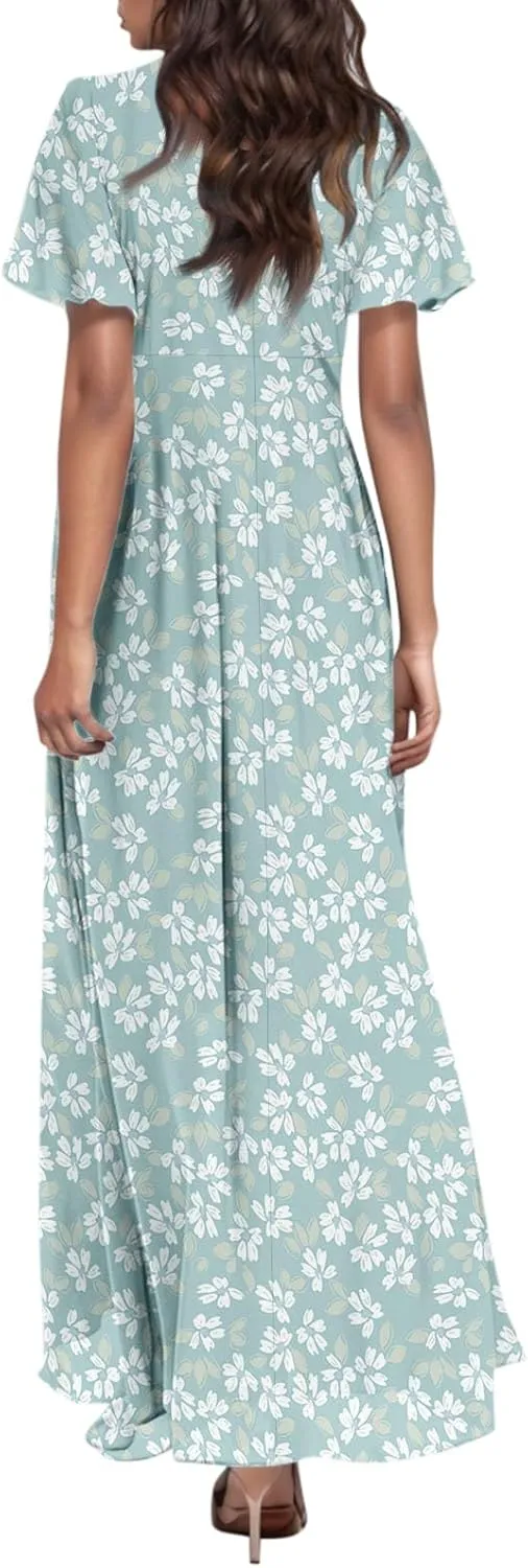 Summer Dresses for Women 2025 Flowy Floral Maxi Dress Elegant Empire Waist Beach Dresses