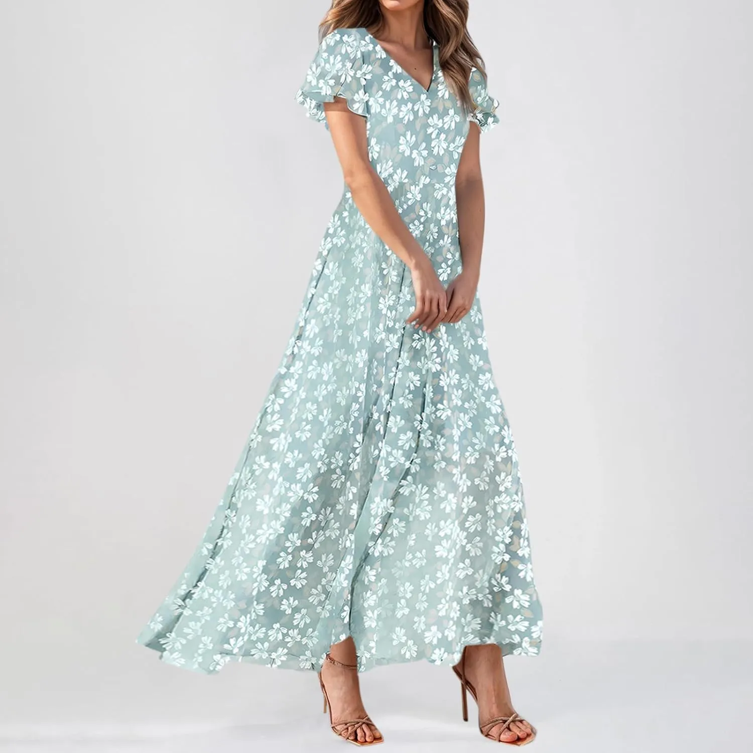 Summer Dresses for Women 2025 Flowy Floral Maxi Dress Elegant Empire Waist Beach Dresses