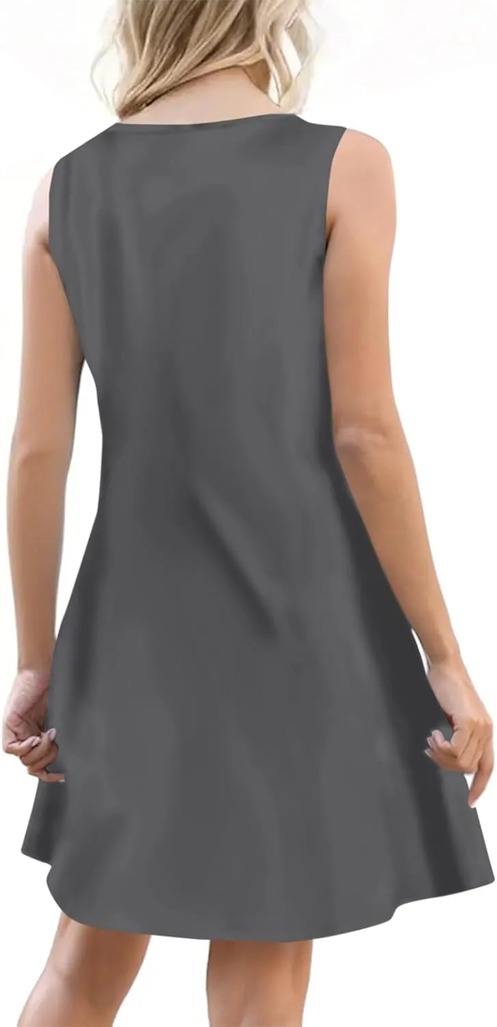Sun Dresses for Women 2025 Summer Solid/Floral Button Down Sleeveless Midi Dress Loose Vacation Beach Swimsuit Coverups