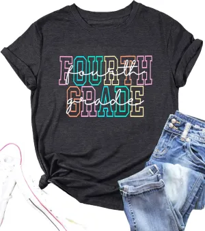 Teacher Shirt Women First Day of School T-Shirt Back to School Tshirt Kindergarten Crew Shirt Teacher Gift Tops