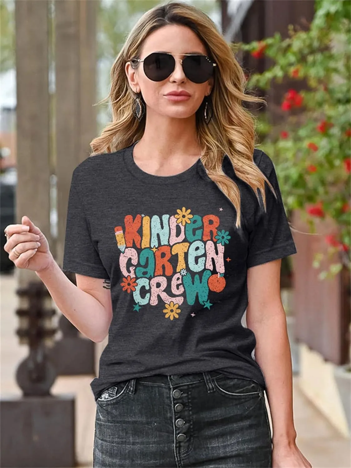 Teacher Shirt Women First Day of School T-Shirt Back to School Tshirt Kindergarten Crew Shirt Teacher Gift Tops