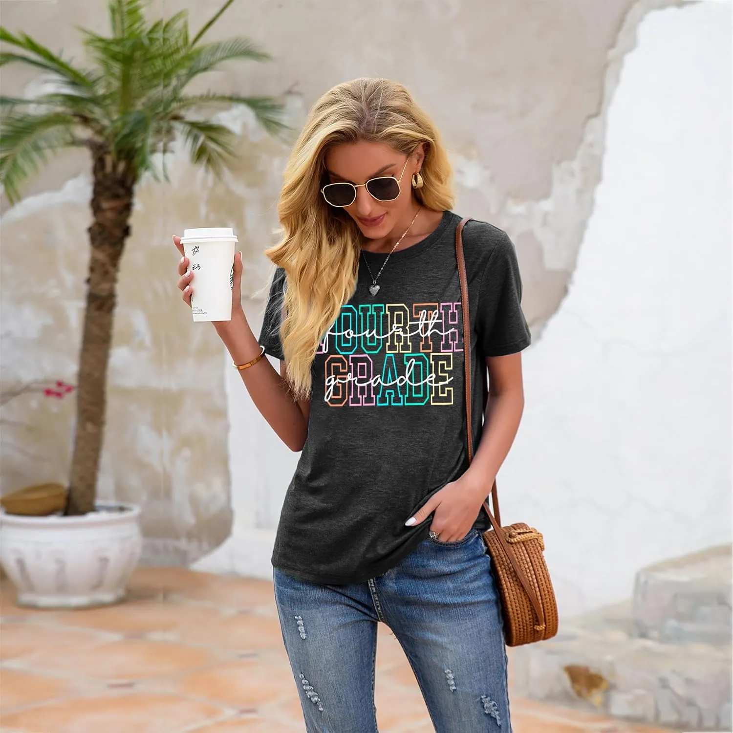 Teacher Shirt Women First Day of School T-Shirt Back to School Tshirt Kindergarten Crew Shirt Teacher Gift Tops