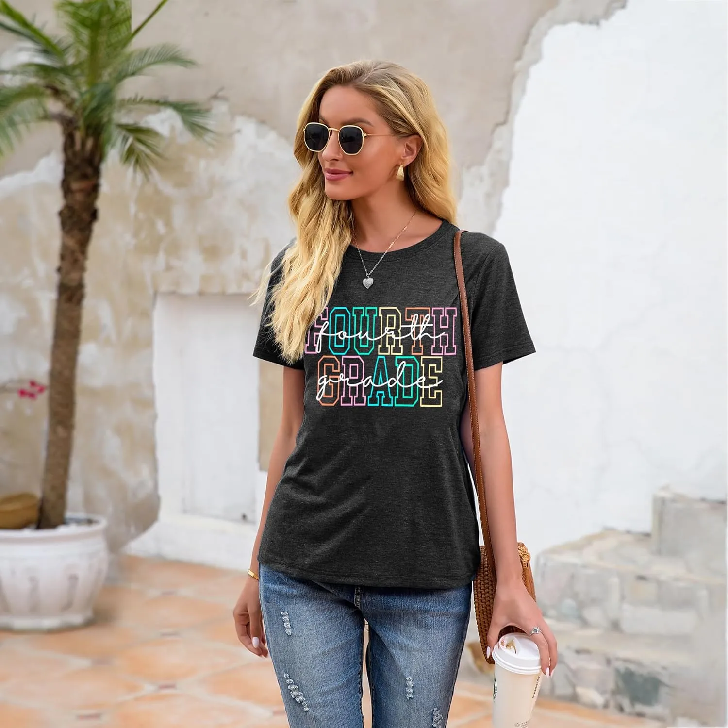 Teacher Shirt Women First Day of School T-Shirt Back to School Tshirt Kindergarten Crew Shirt Teacher Gift Tops
