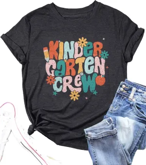 Teacher Shirt Women First Day of School T-Shirt Back to School Tshirt Kindergarten Crew Shirt Teacher Gift Tops