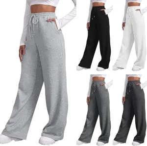 Trendy High Waist Wide Leg Trousers, 2025 New Straight Fit Elastic Waist Casual Pants