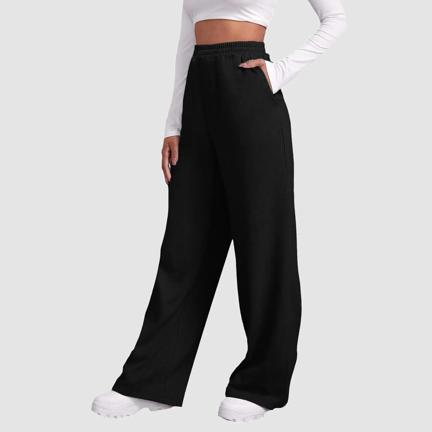 Trendy High Waist Wide Leg Trousers, 2025 New Straight Fit Elastic Waist Casual Pants