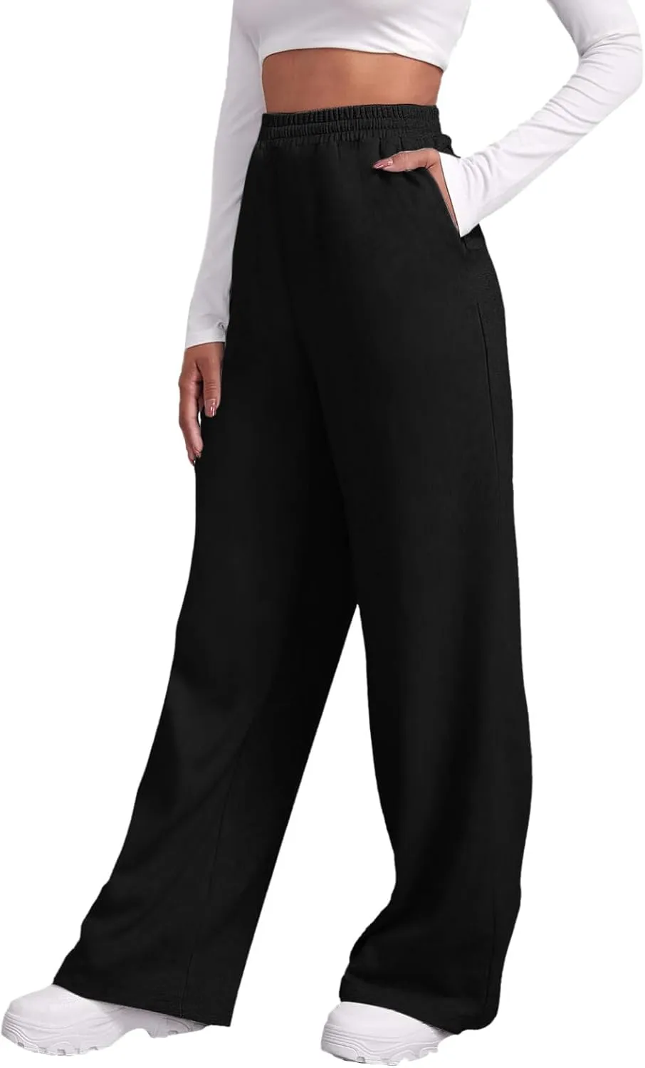 Trendy High Waist Wide Leg Trousers, 2025 New Straight Fit Elastic Waist Casual Pants