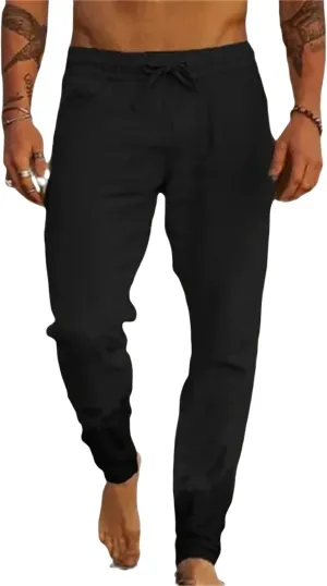 Wankang Men's Linen Pants Casual Loose Fit Comfort Long Lounge Pant Summer Lightweight Drawstring Yoga Beach Trousers for Men