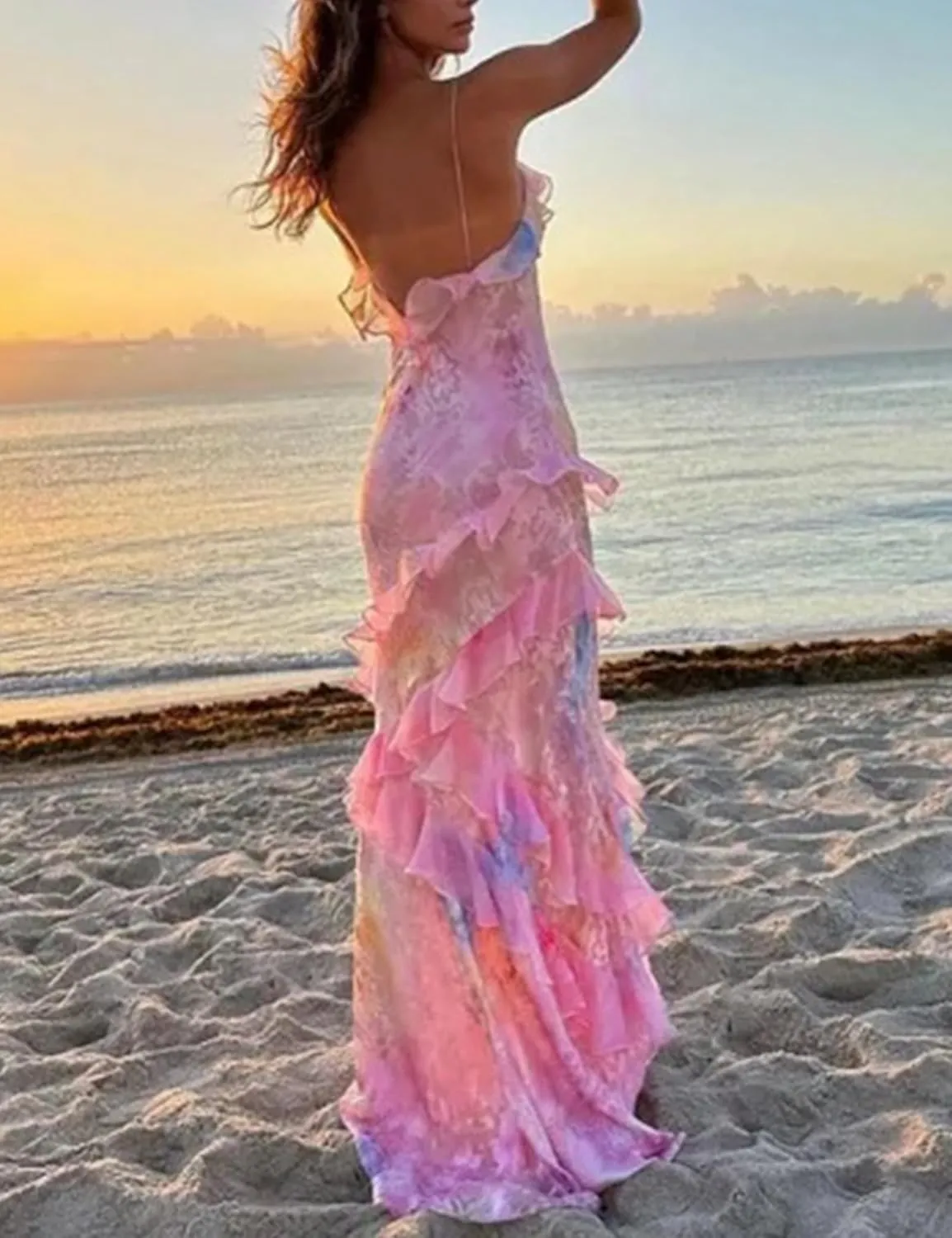 Women Summer Elegant Sling Midi Ruched Bodycon Dress Solid Color Backless Slim Party Cocktail Dresses