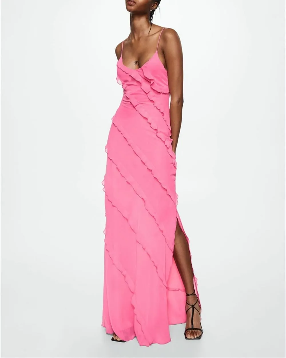 Women Summer Elegant Sling Midi Ruched Bodycon Dress Solid Color Backless Slim Party Cocktail Dresses