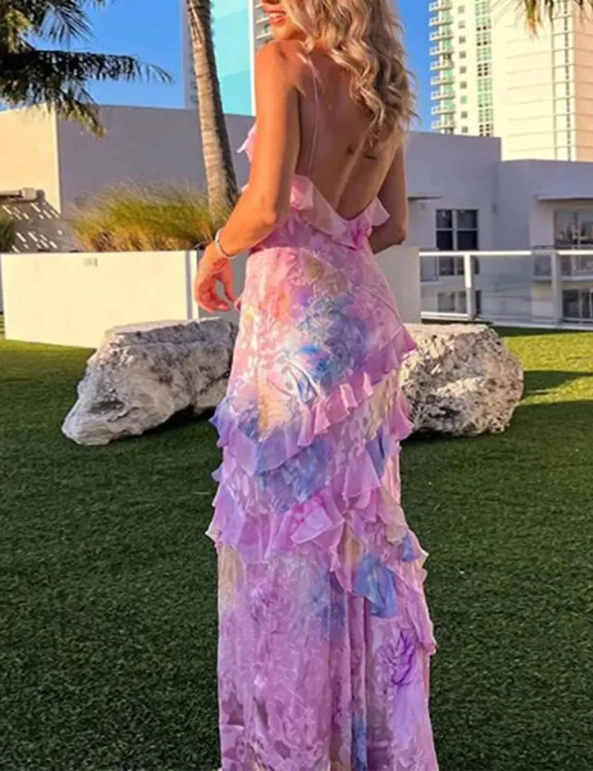 Women Summer Elegant Sling Midi Ruched Bodycon Dress Solid Color Backless Slim Party Cocktail Dresses
