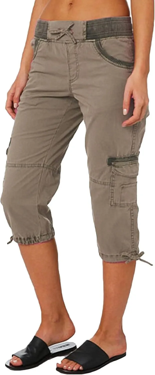 Womens Cargo Capris Summer Casual Drawstring Low Waisted Hiking Jogger Pants Lightweight Outdoor Cotton Capri Pants