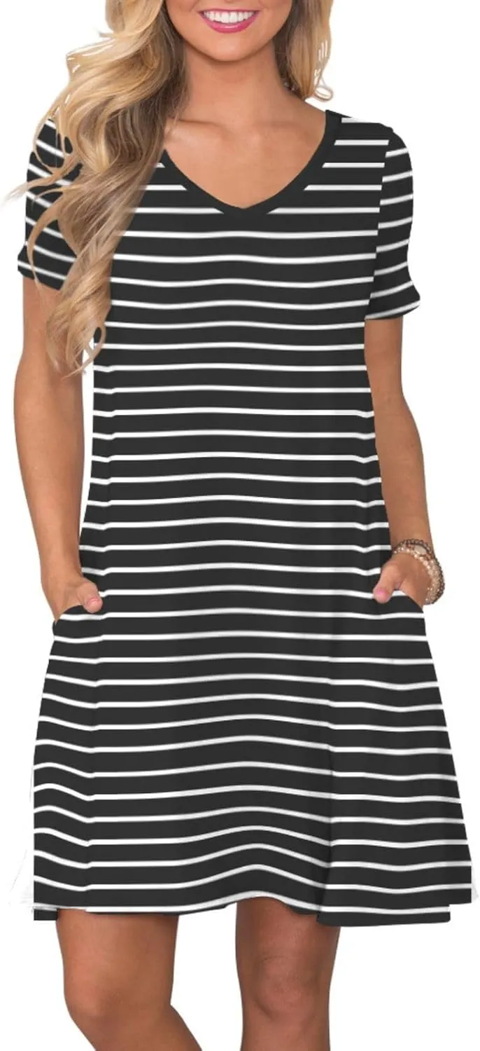 Women's Casual T Shirt Dress Summer Short Sleeve Swing Dresses with Pockets