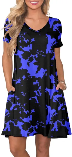 Women's Casual T Shirt Dress Summer Short Sleeve Swing Dresses with Pockets
