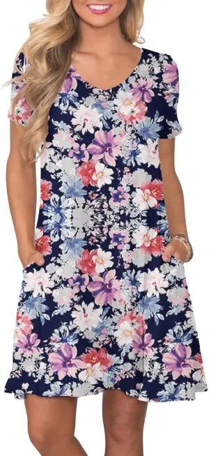 Women's Casual T Shirt Dress Summer Short Sleeve Swing Dresses with Pockets