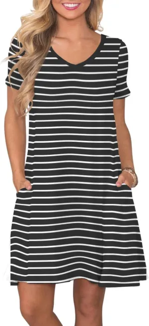 Women's Casual T Shirt Dress Summer Short Sleeve Swing Dresses with Pockets