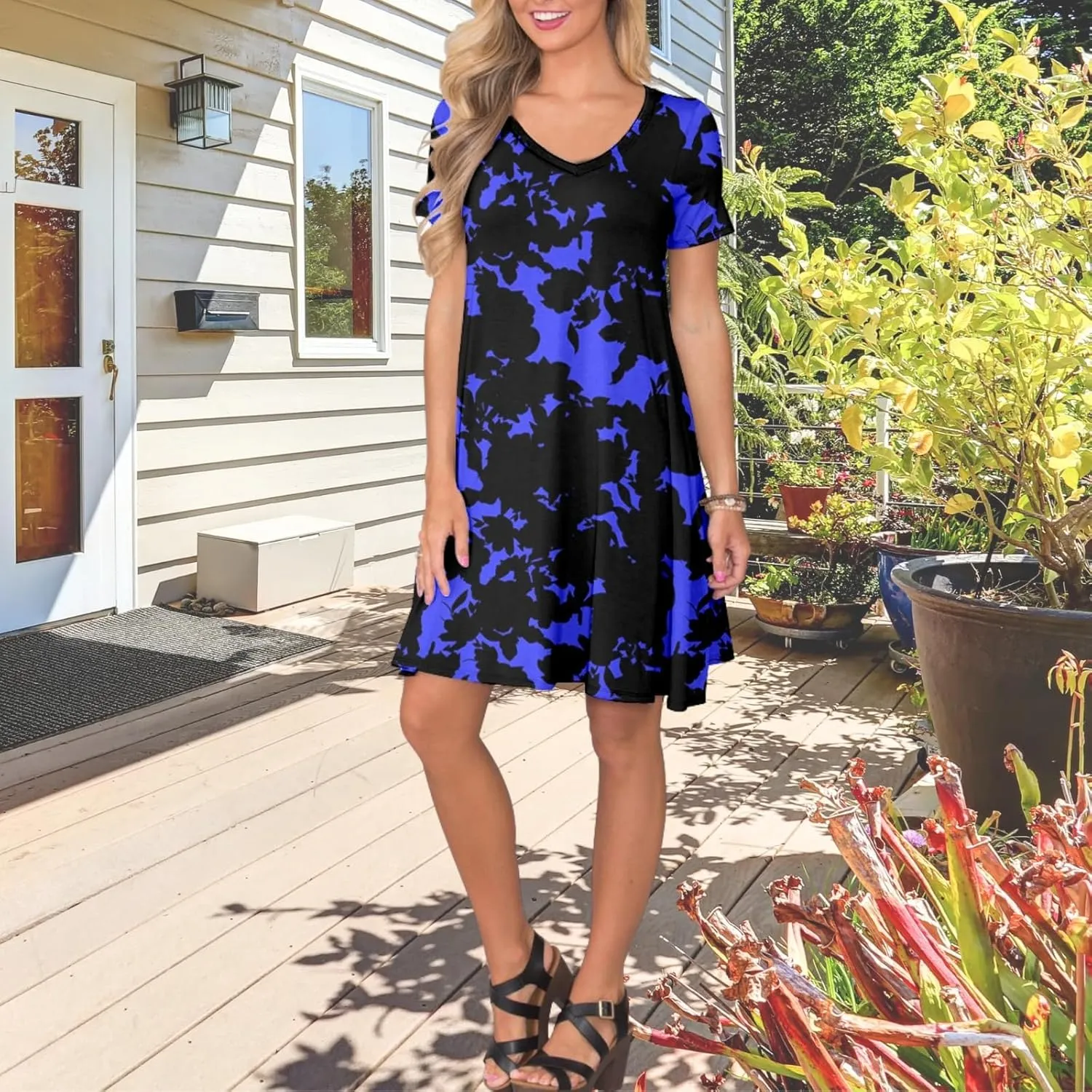 Women's Casual T Shirt Dress Summer Short Sleeve Swing Dresses with Pockets
