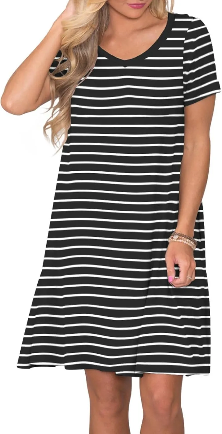 Women's Casual T Shirt Dress Summer Short Sleeve Swing Dresses with Pockets